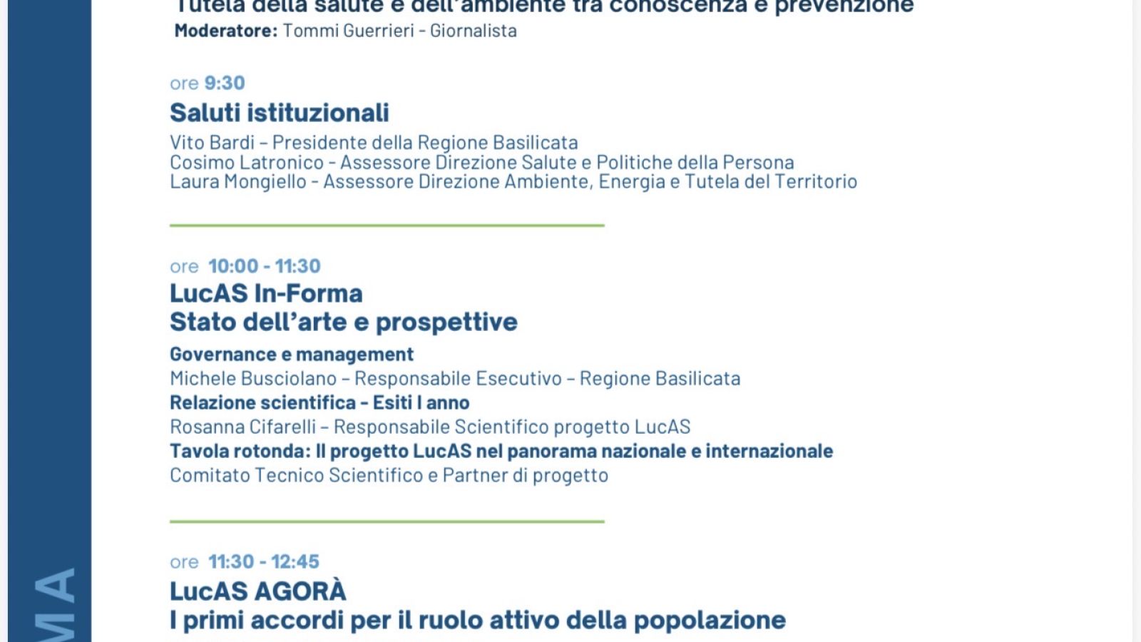 PROGETTO LUCAS: FOCUS DI TRE GIORNI SULLO STATO DELL’ARTE