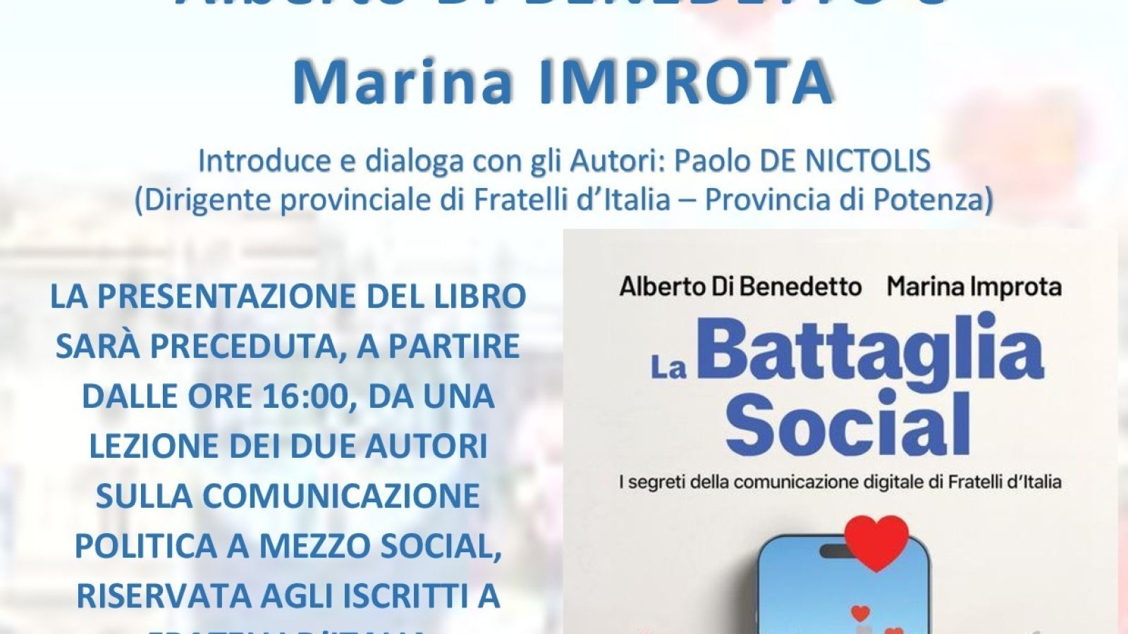 A POTENZA "LA BATTAGLIA SOCIAL" DI IMPROTA E DI BENEDETTO