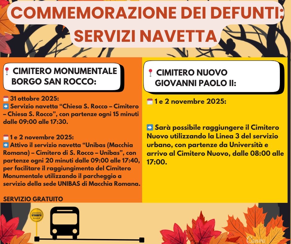POTENZA: SERVIZI SPECIALI DI TRASPORTO PER LA COMMEMORAZIONE DEI DEFUNTI